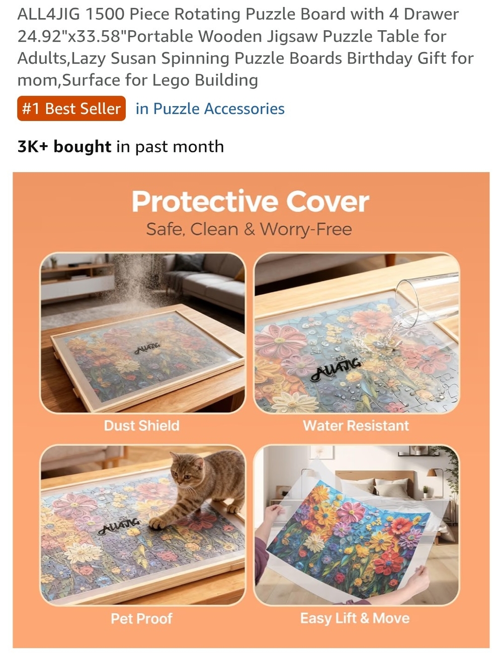 ALL4JIG Wooden Rotating Puzzle Board with Floral Top - Picture 3 of 3